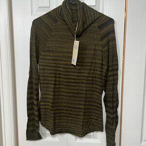 Prana Sereta Turtleneck Sweater Wm XL Green Stripes Casual Lightweight Rayon NWT